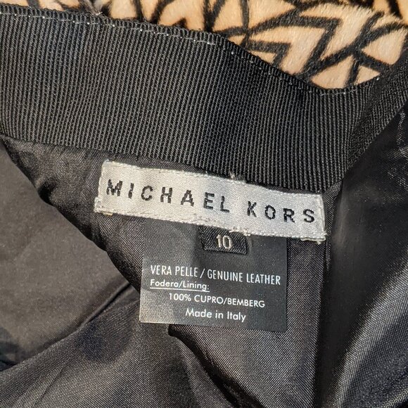 MICHAEL KORS Collection Cream Brown MK Monogram Leather Pencil Vintage Skirt _10 - Picture 3 of 6